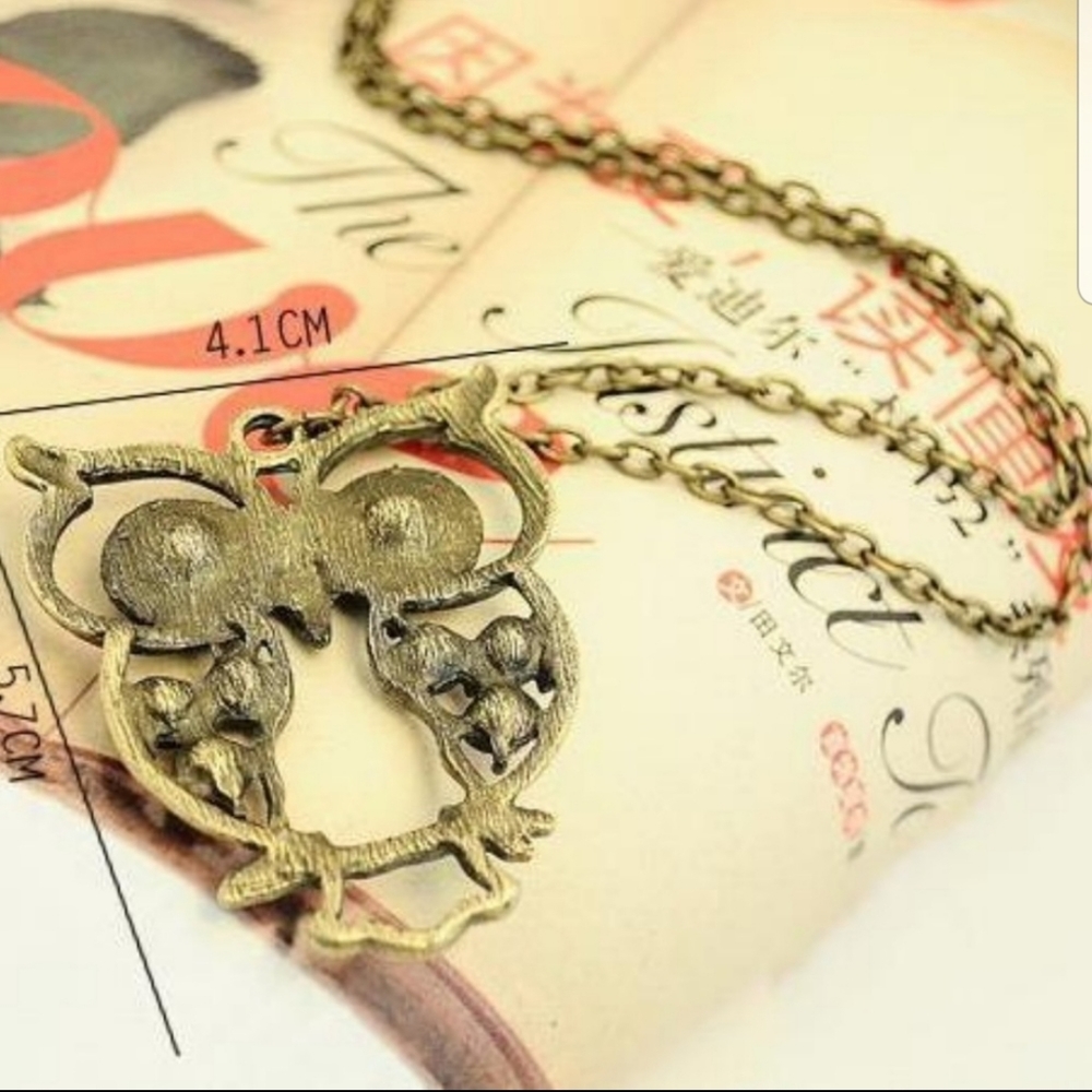 Last 1! Jeweled cutout owl delicate boho necklace - Picture 5 of 7